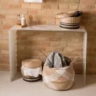 Stolik konsolowy ze szkła hartowanego o grubości 10 mm z efektem marmuru - Agordo Viadurini