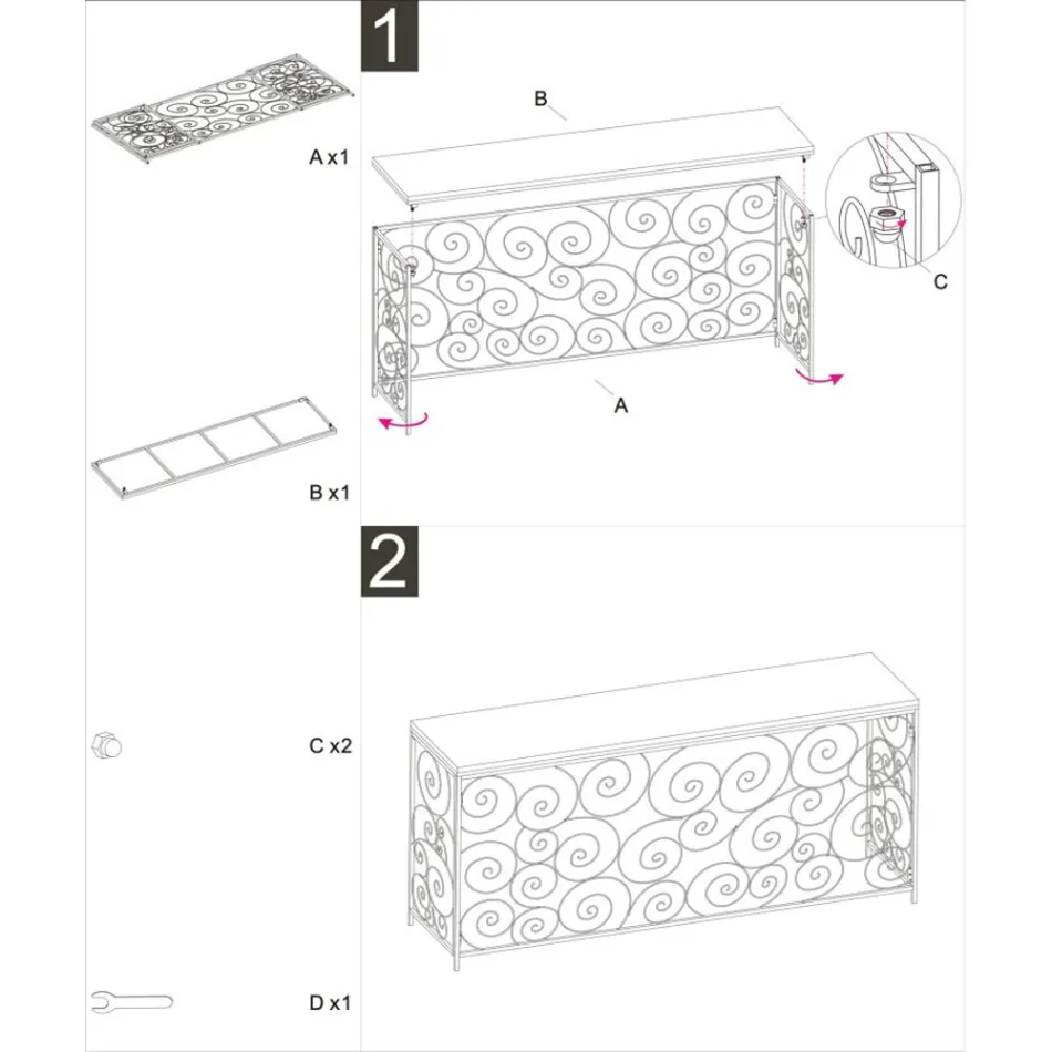 Złota konsola wejściowa z żelazną konstrukcją i marmurowym blatem - Carlotta Viadurini
