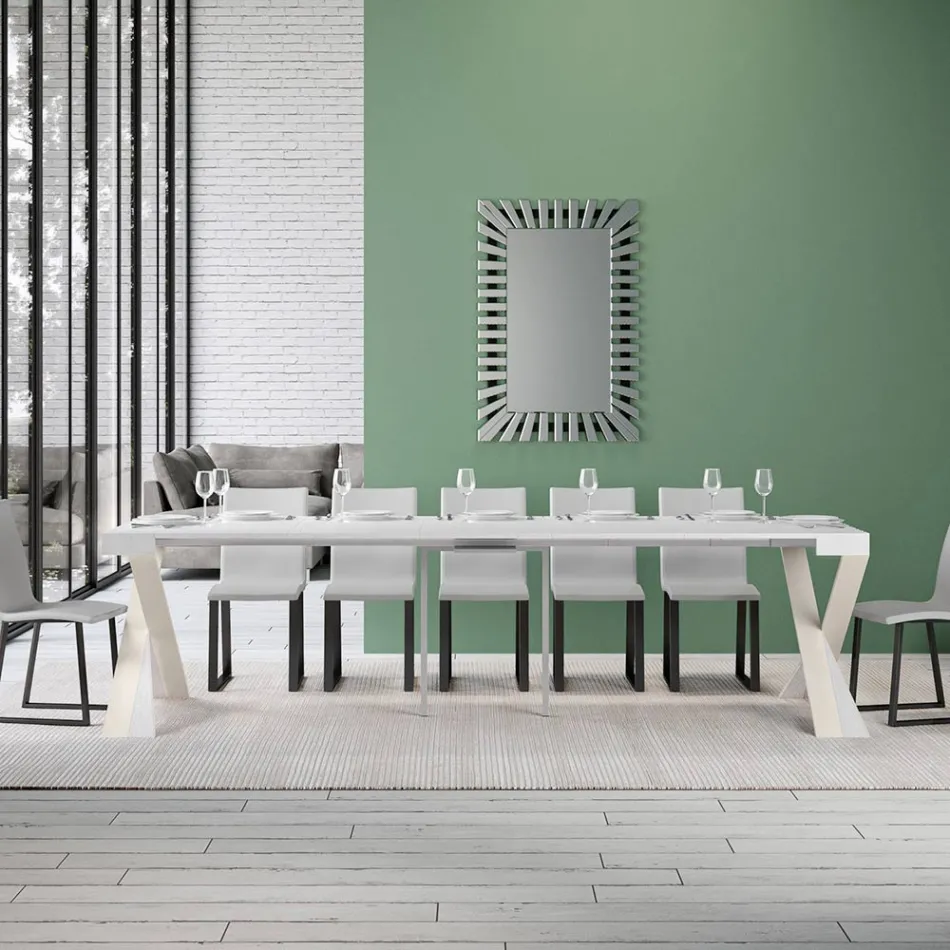 Nowoczesna konsola z możliwością przedłużenia do 300 cm z białą ramą Made in Italy - Lustro Viadurini