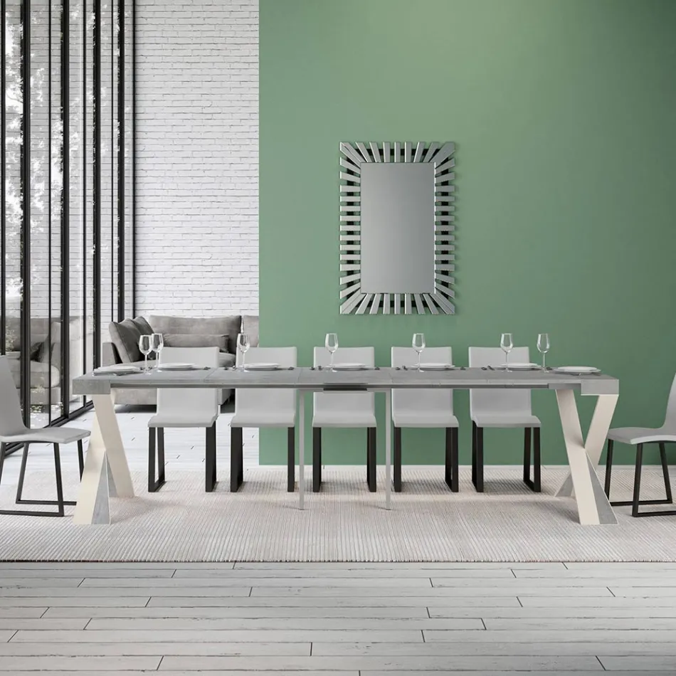 Nowoczesna konsola z możliwością przedłużenia do 300 cm z białą ramą Made in Italy - Lustro Viadurini