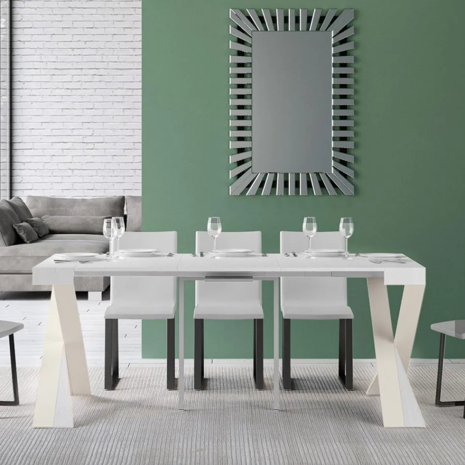 Nowoczesna konsola z możliwością przedłużenia do 300 cm z białą ramą Made in Italy - Lustro Viadurini