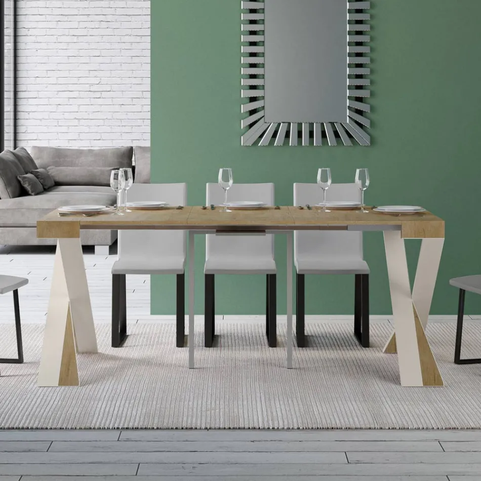 Nowoczesna konsola z możliwością przedłużenia do 300 cm z białą ramą Made in Italy - Lustro Viadurini