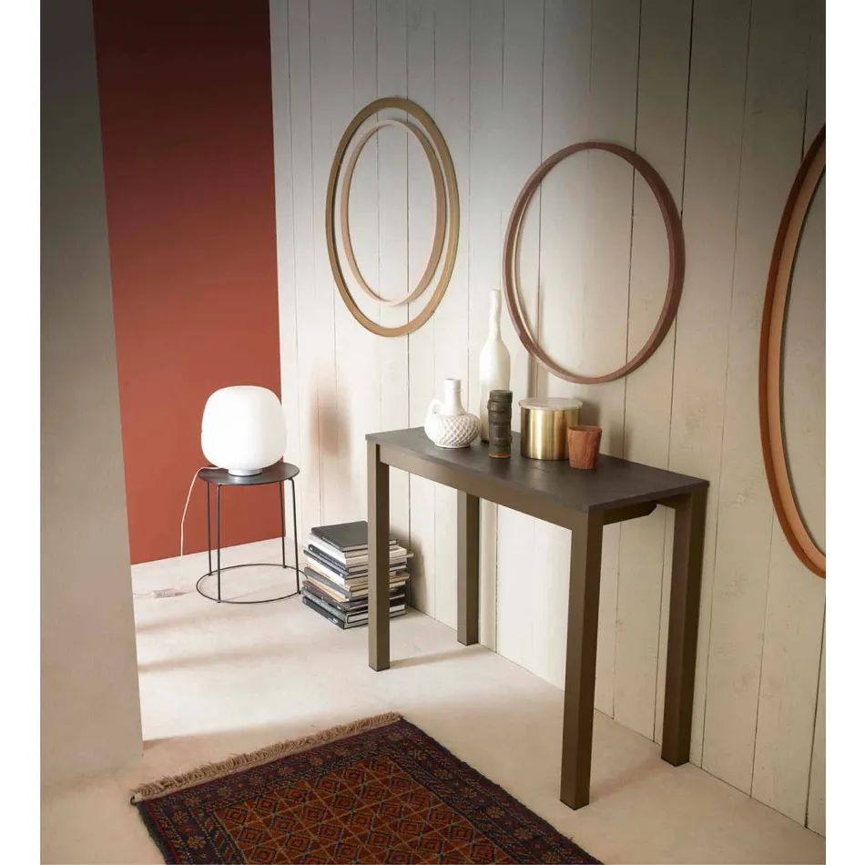 Wysuwana nowoczesna konsola z drewna dębowego i metalu Made in Italy - Nappo Viadurini