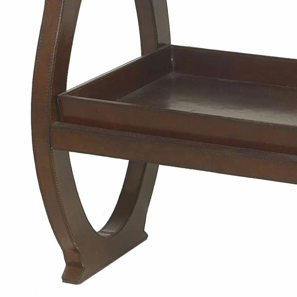 Nowoczesna konsola z tacą Walter, tapicerowana brązową skórą Viadurini