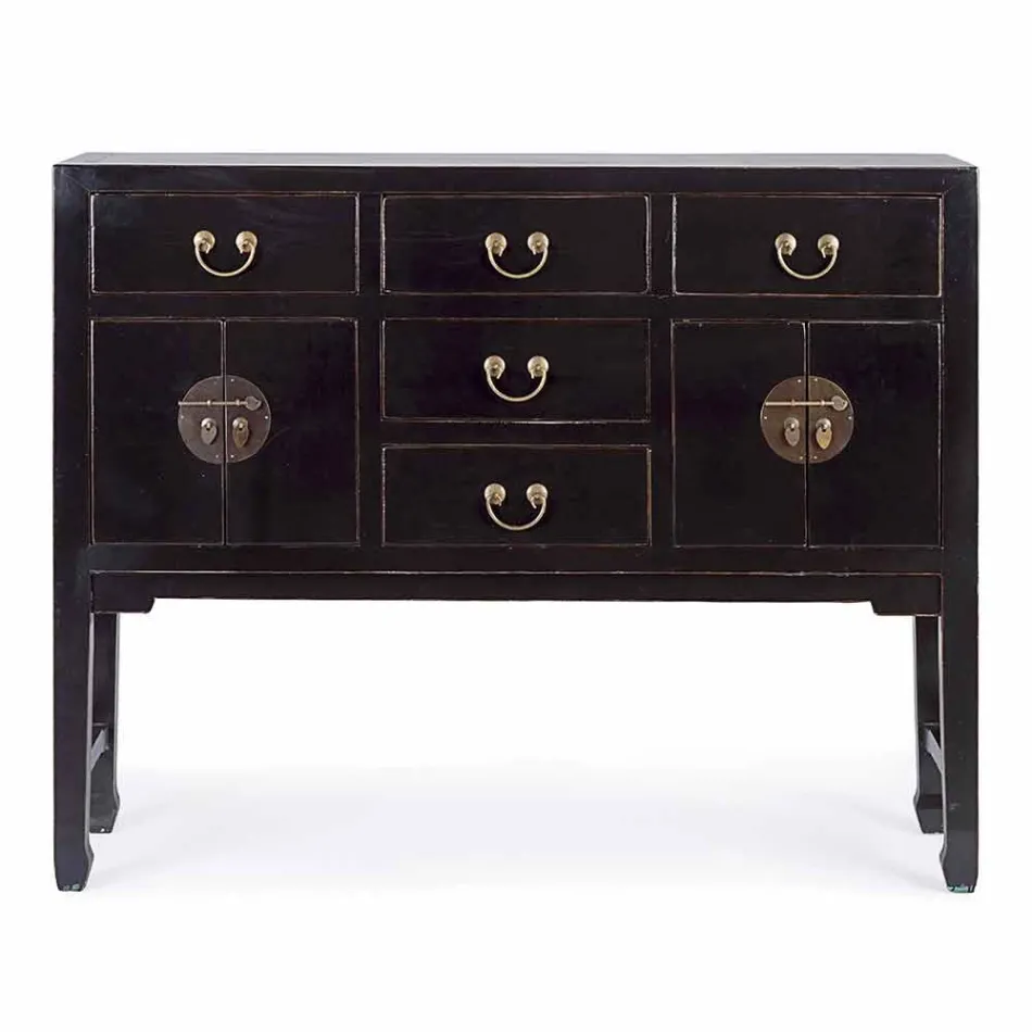 Konsola z 5 szufladami z drewna wiązowego w stylu vintage Homemotion - Sonten Viadurini