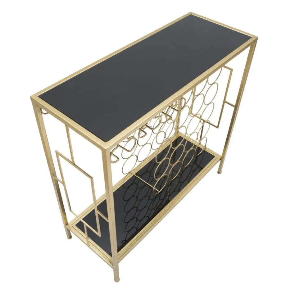 Konsola na szklaną butelkę ze złotą żelazną strukturą - Vicio Viadurini