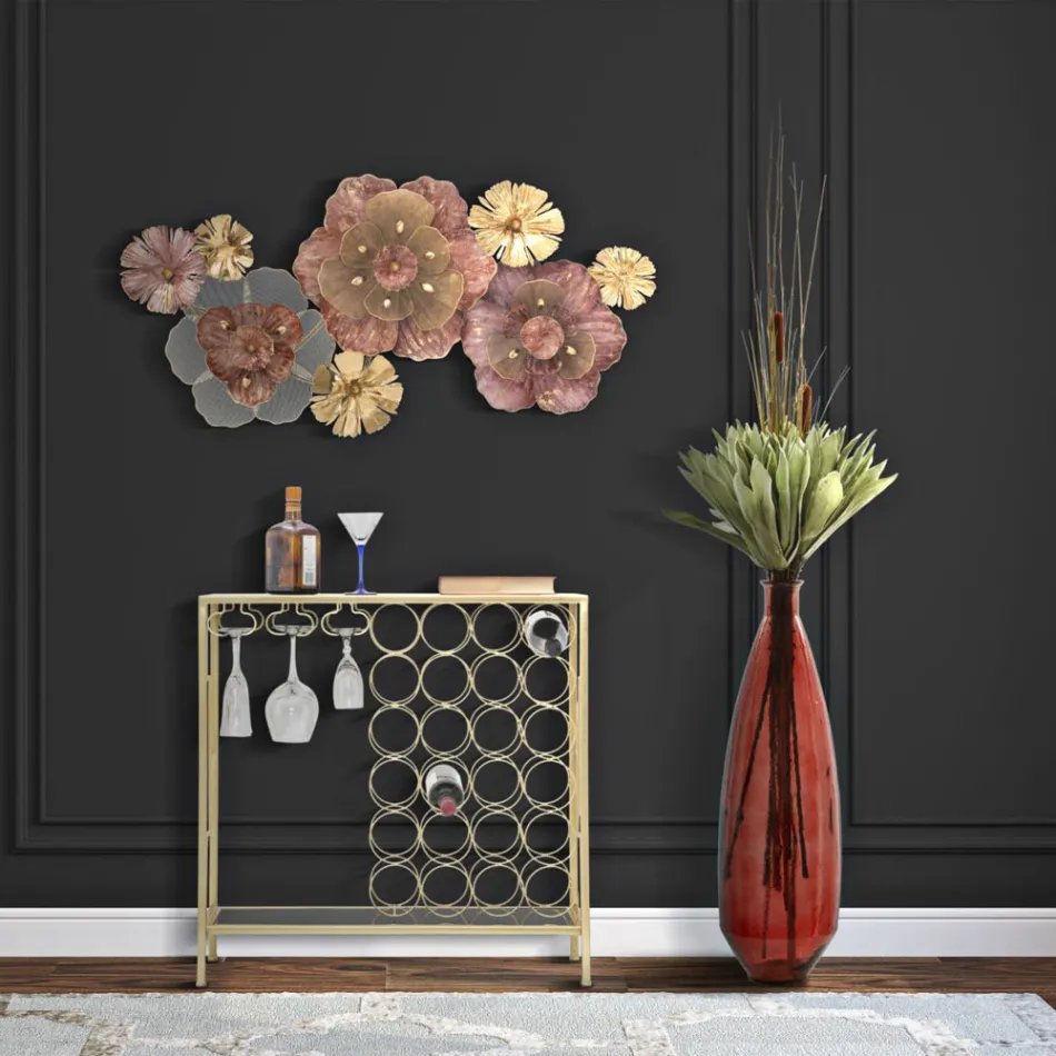 Konsola na szklaną butelkę ze złotą żelazną strukturą - Vicio Viadurini