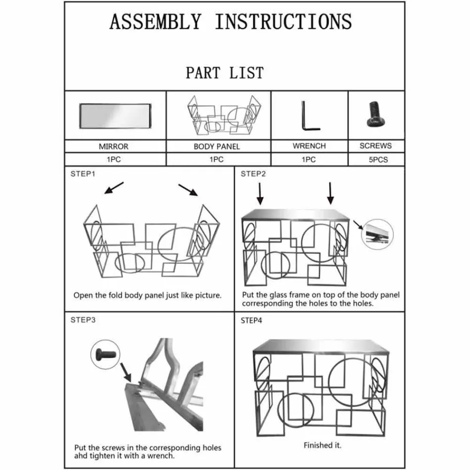 Nowoczesna prostokątna konsola z żelaza i lustra - Billie Viadurini