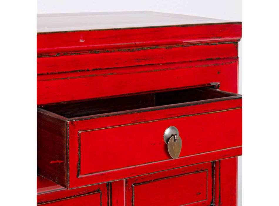 Czerwona konsola z drewna wiązu z 3 szufladami Design Homemotion - Sonten Viadurini