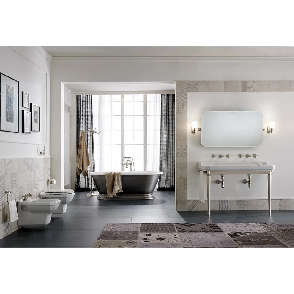 Konsola łazienkowa L 135 cm z podwójną miską ceramiczną Made in Italy - Nausica Viadurini