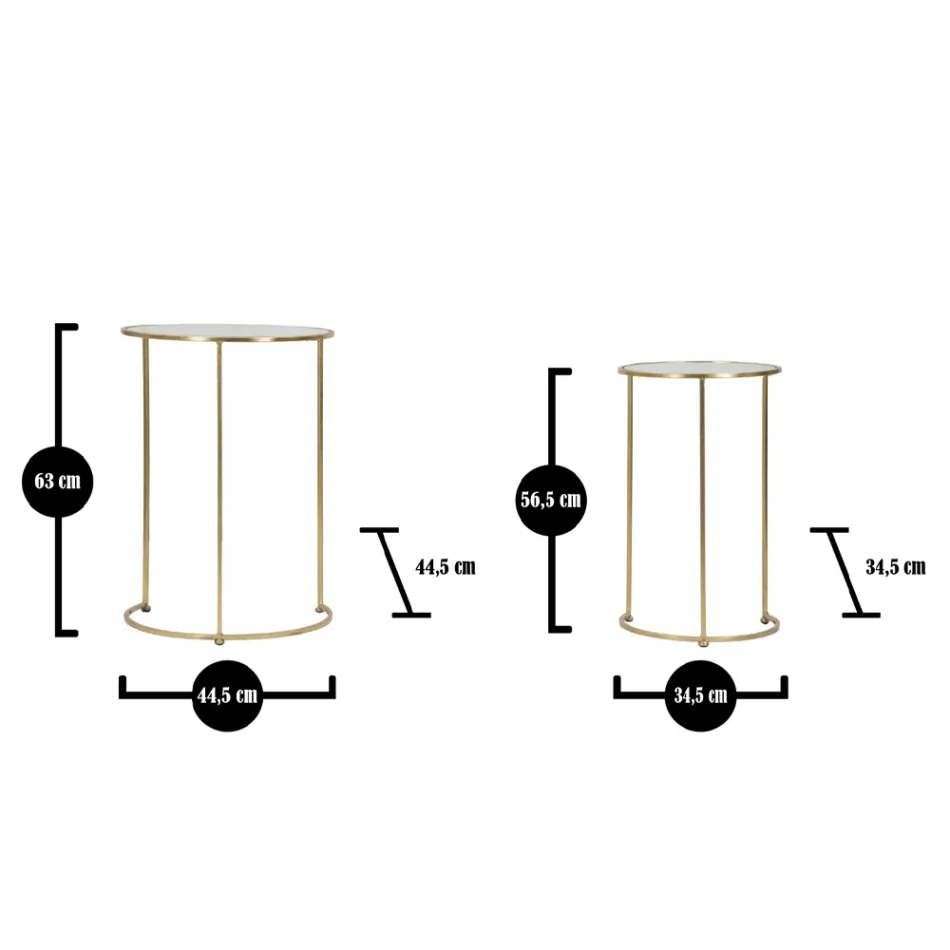 Para Okrągłych Stolików Kawowych ze Szkła i Złotego Żelaza - Avola Viadurini