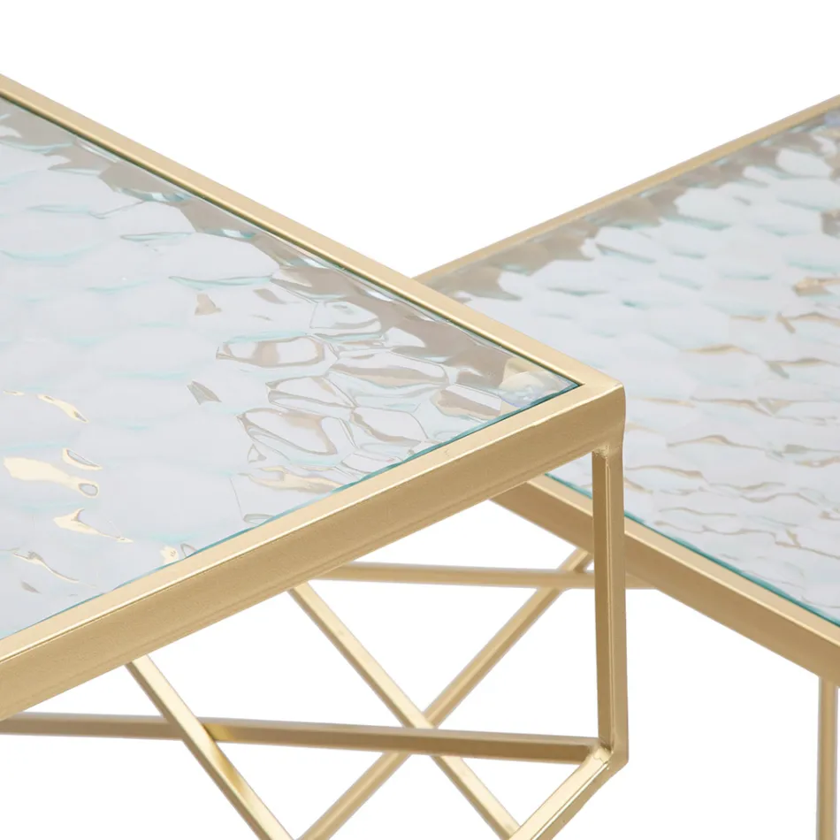Para kwadratowych stolików telefonicznych ze złotego żelaza i szkła - Papież Viadurini