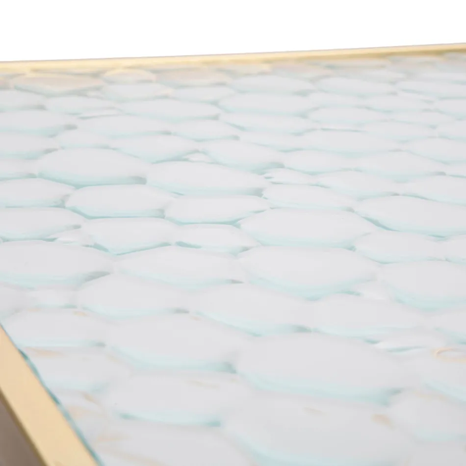 Para kwadratowych stolików telefonicznych ze złotego żelaza i szkła - Papież Viadurini