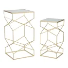 Para kwadratowych stolików telefonicznych ze złotego żelaza i szkła - Papież Viadurini