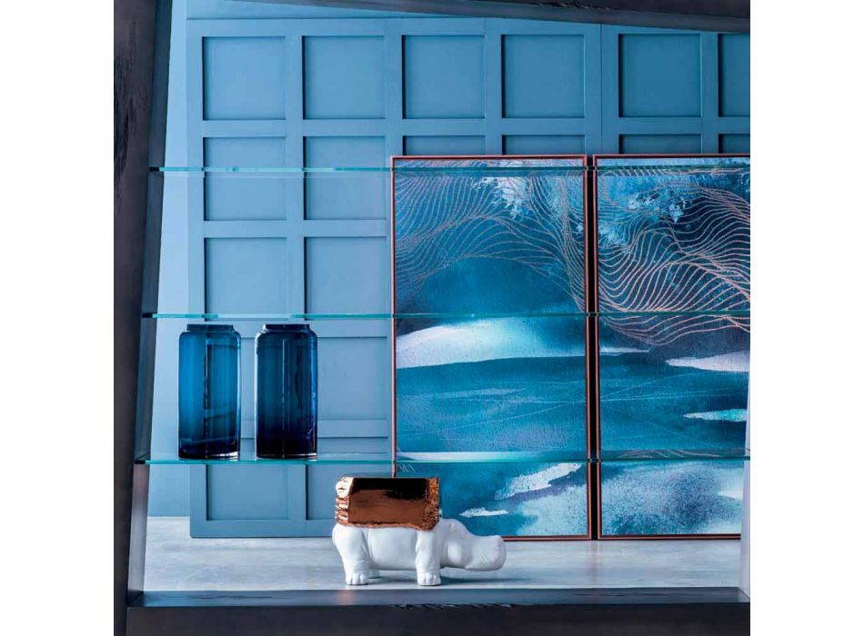 Para dekoracyjnych wazonów z niebieskiego i przydymionego kolorowego szkła, nowoczesny design - Adriano Viadurini