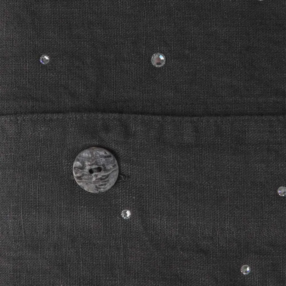 Czarna lniana poszwa na kołdrę z kryształkami na luksusowe podwójne łóżko - Damante Viadurini