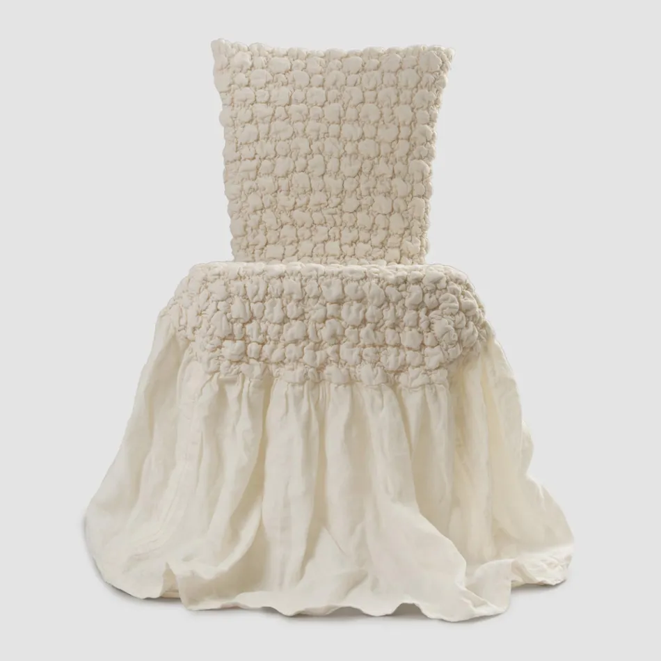 Elegancki pokrowiec na krzesło z oparciem do salonu z haftowanego lnu - Panteo Viadurini