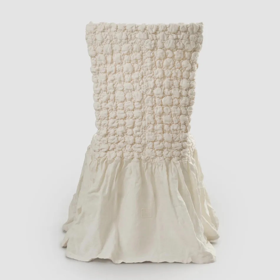 Elegancki pokrowiec na krzesło z oparciem do salonu z haftowanego lnu - Panteo Viadurini