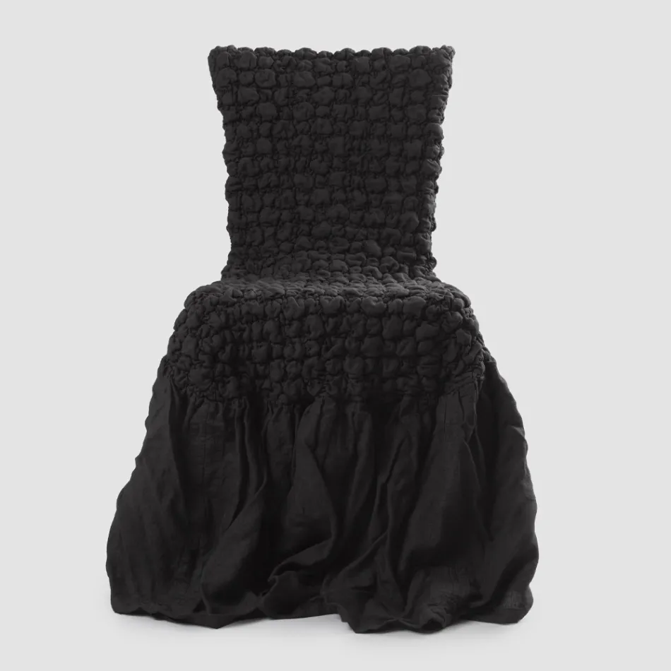 Elegancki pokrowiec na krzesło z oparciem do salonu z haftowanego lnu - Panteo Viadurini