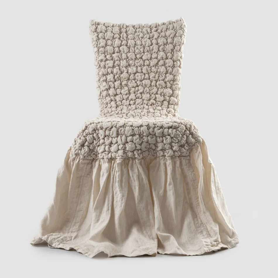 Elegancki pokrowiec na krzesło z oparciem do salonu z haftowanego lnu - Panteo Viadurini