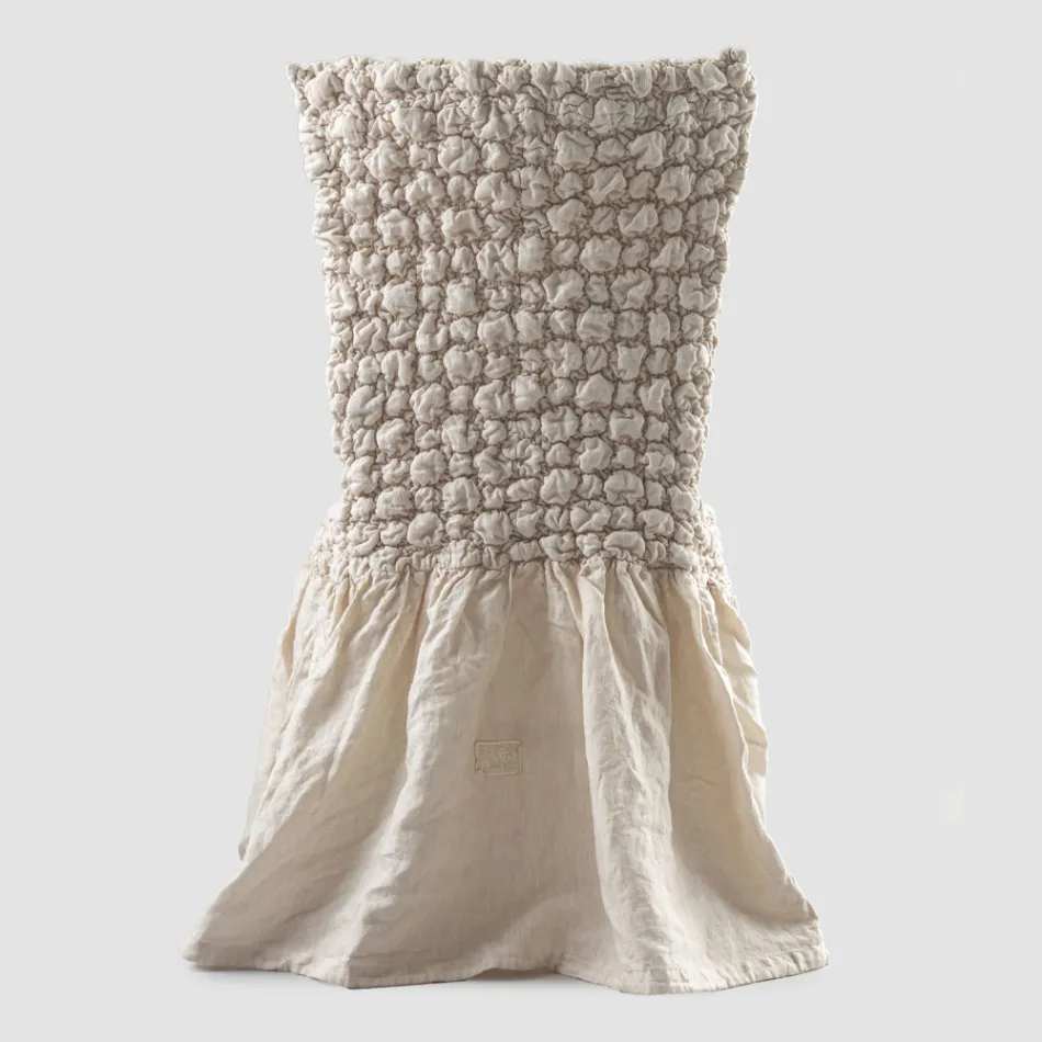 Elegancki pokrowiec na krzesło z oparciem do salonu z haftowanego lnu - Panteo Viadurini