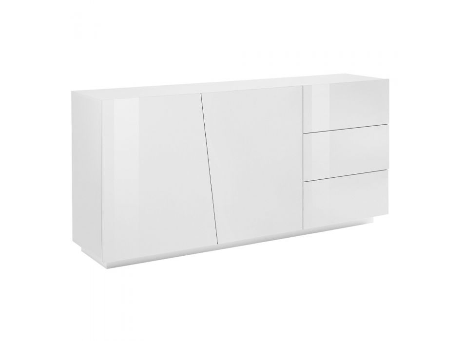 Kredens z 2 drzwiami i 3 szufladami z błyszczącego białego drewna lub łupka - Joris Viadurini