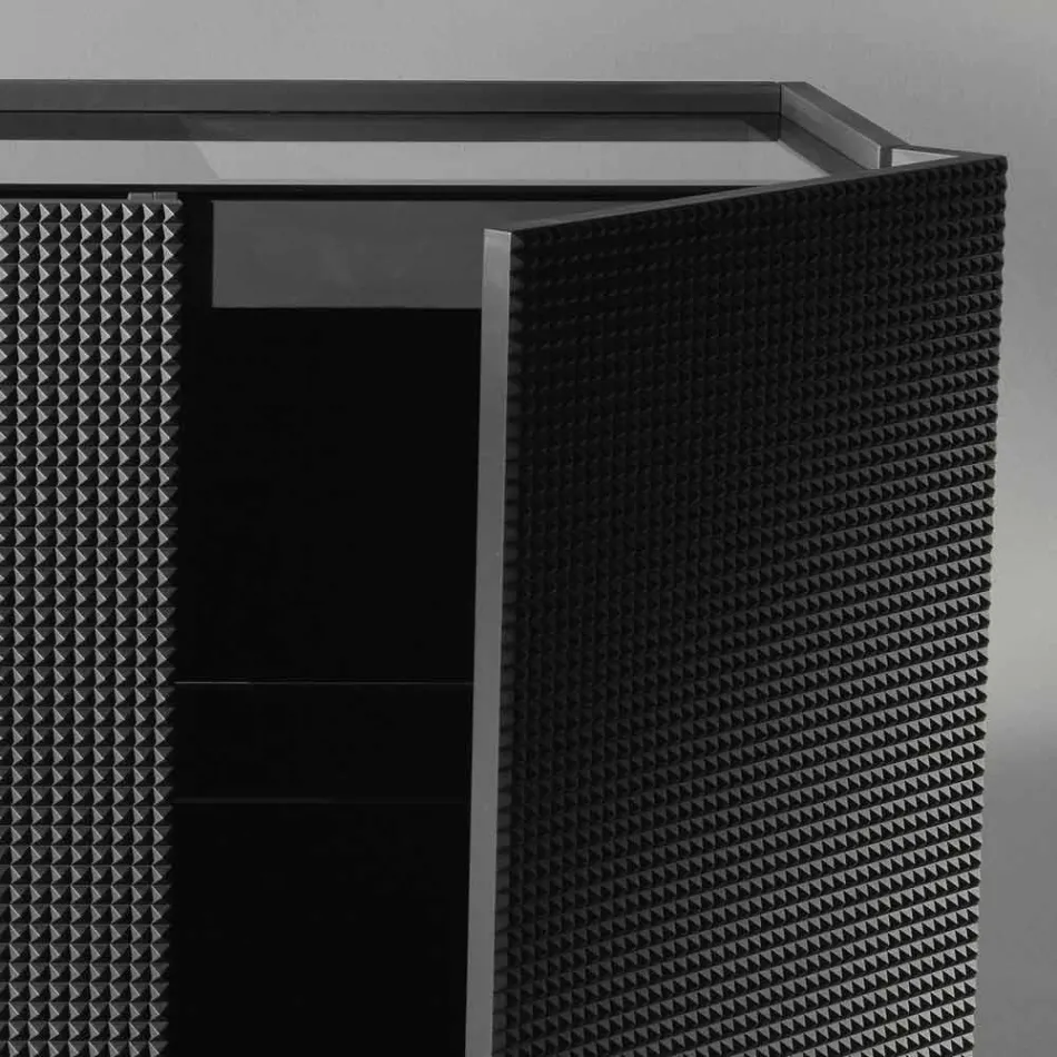 Kredens z dwóch czarnych drzwi 2 drzwi i wysuwanych szuflady Flora Viadurini