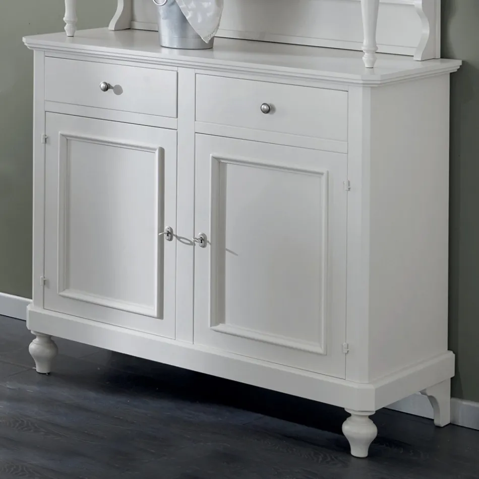 Wysoki kredens z witryną w salonie z drewna Made in Italy - Bran Viadurini