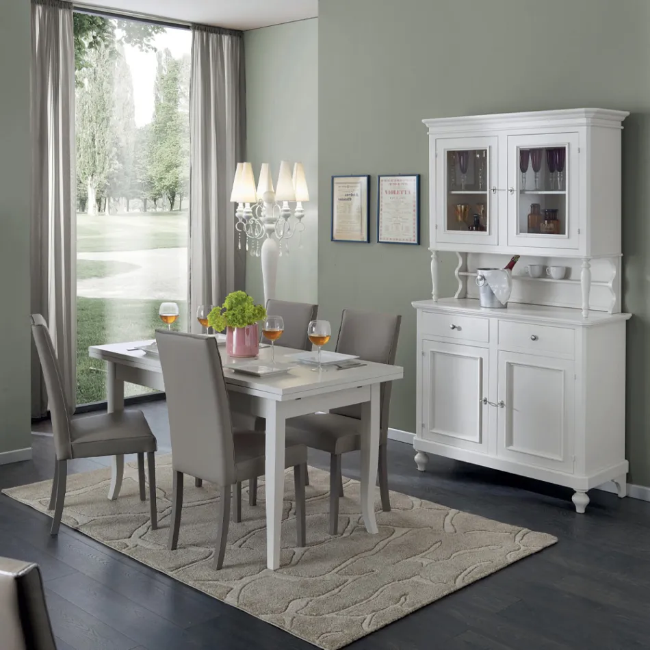 Wysoki kredens z witryną w salonie z drewna Made in Italy - Bran Viadurini