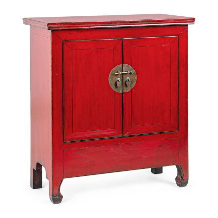 Vintage niski kredens z 2 drzwiami z czerwonego drewna wiązu Homemotion - Konan Viadurini