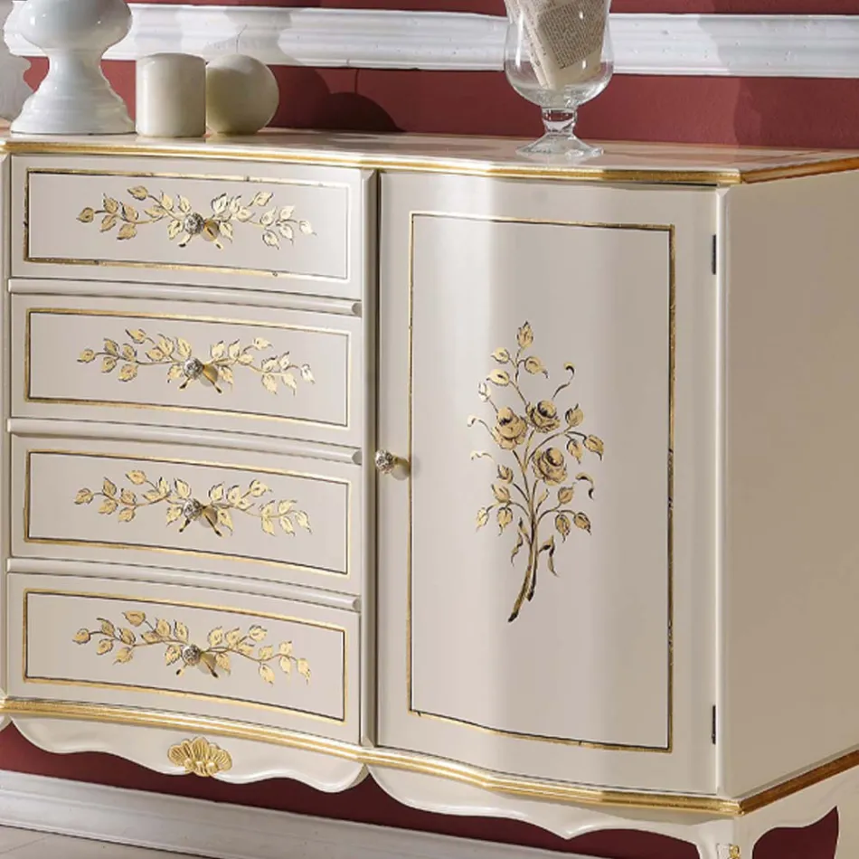 Klasyczny kredens z 2 drzwiami i 4 szufladami Drewniany kredens Made in Italy - Windsor Viadurini