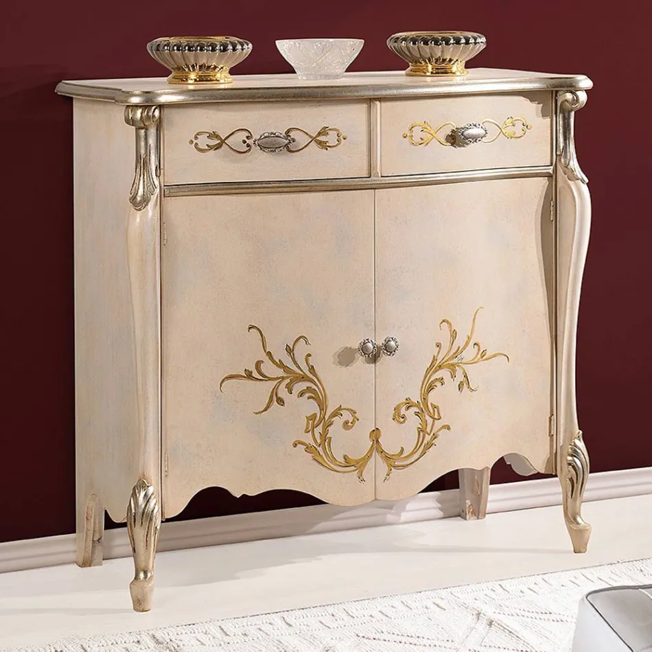 Klasyczny drewniany kredens do salonu z wkładkami Made in Italy - Ottaviano Viadurini