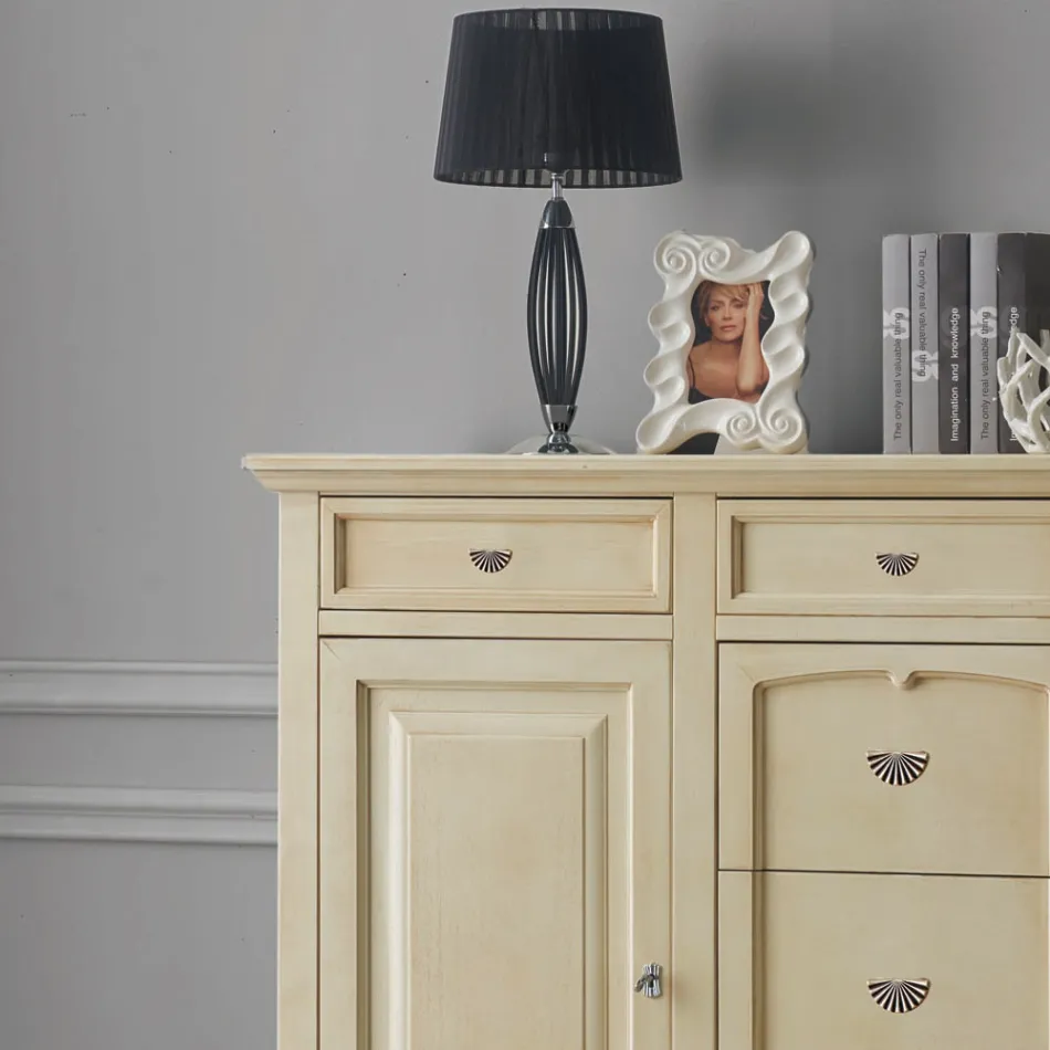 Klasyczny kredens z drewna Tanganica z 6 szufladami i 2 drzwiami Made in Italy - Bragi Viadurini