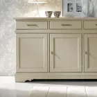 Kredens z 3 drzwiami i 3 szufladami z patynowanej kości słoniowej Made in Italy - Gleti Viadurini