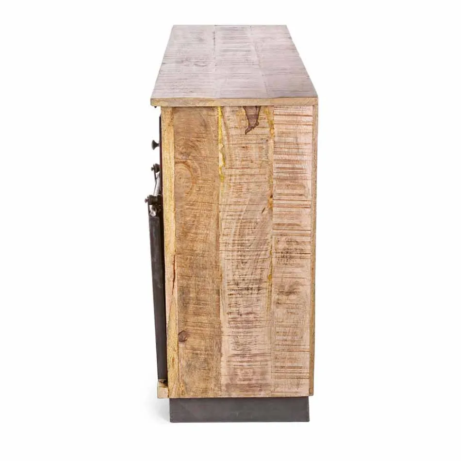 Kredens ze strukturą z drewna mango i stali w stylu industrialnym - Vidia Viadurini