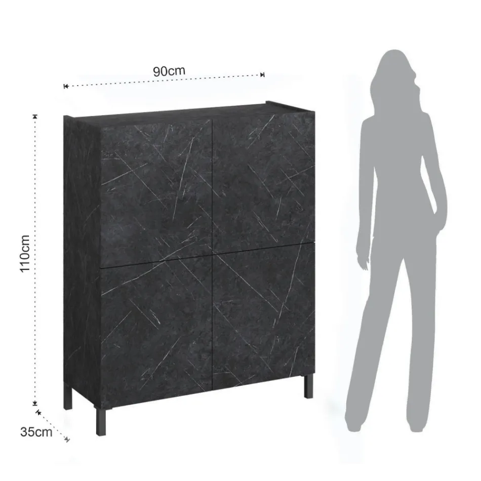 Kredens do salonu pokryty marmurowym wykończeniem melaminowym Made in Italy - cynk Viadurini