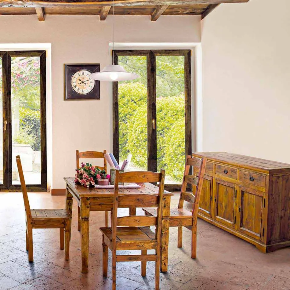 Klasyczny kredens w rustykalnym wykończeniu z litego drewna akacjowego - Malaya Viadurini