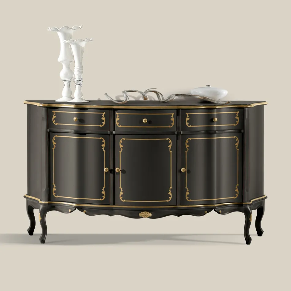 Luksusowy kredens z 3 drzwiami i 3 drewnianymi szufladami Made in Italy - Leonor Viadurini