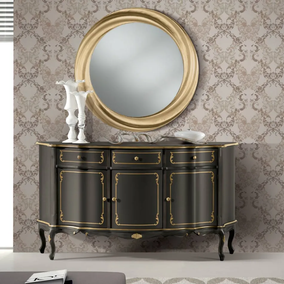 Luksusowy kredens z 3 drzwiami i 3 drewnianymi szufladami Made in Italy - Leonor Viadurini