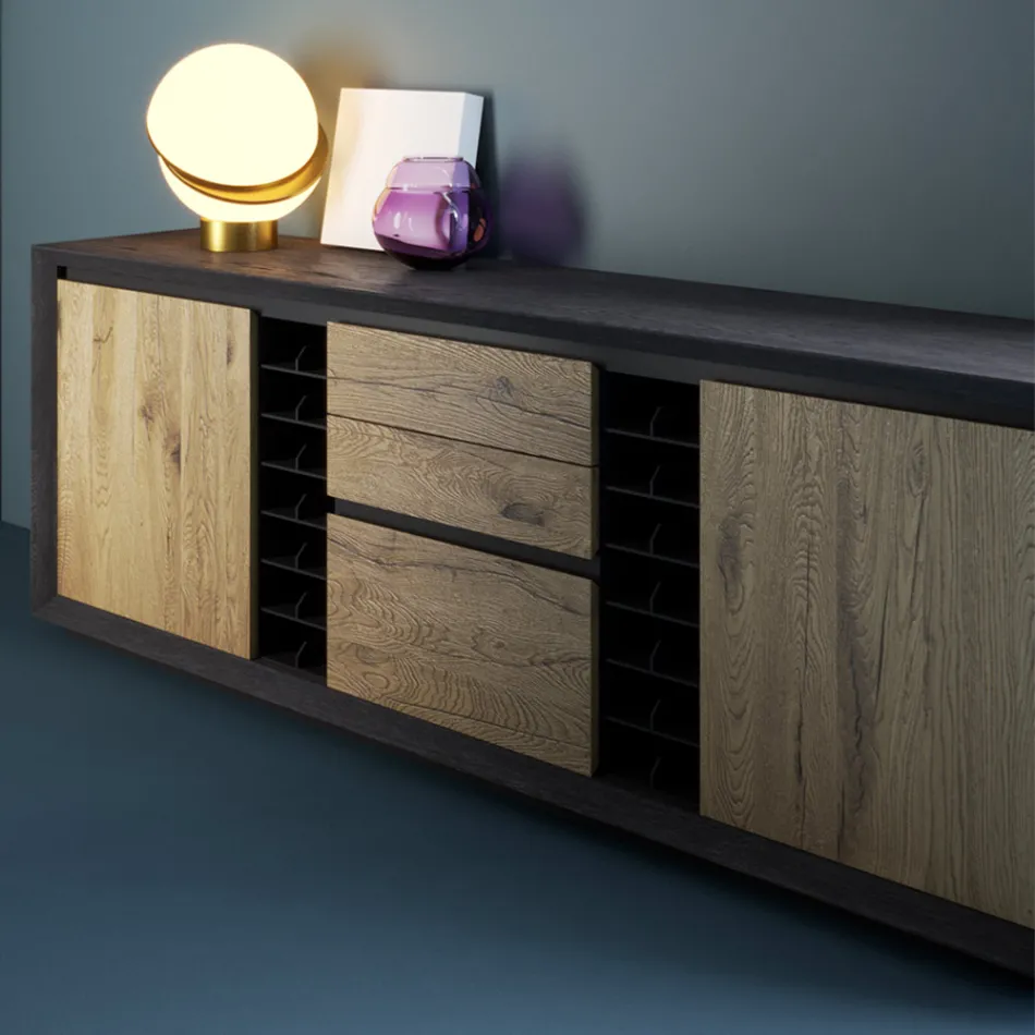 Kredens fornirowany na płycie wiórowej topolowej Made in Italy - Leone Viadurini