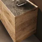 Drewniany kredens z 3 drzwiami i podstawą z hartowanego kryształu Made in Italy - Soraya Viadurini