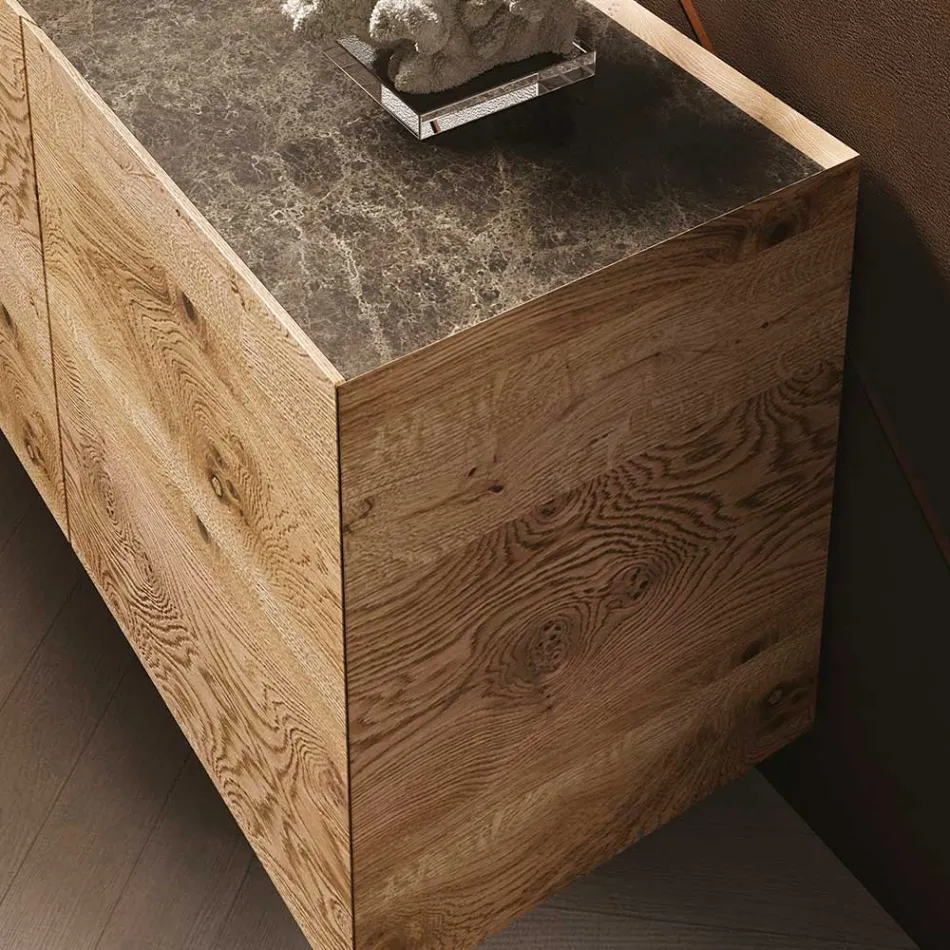 Drewniany kredens z 3 drzwiami i podstawą z hartowanego kryształu Made in Italy - Soraya Viadurini