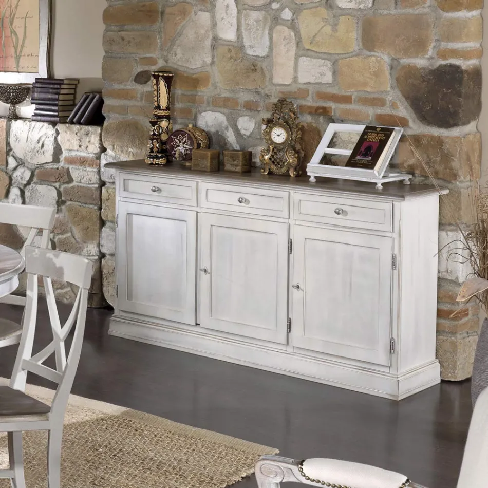 Drewniany kredens z 3 szufladami i 3 drzwiami Made in Italy - Uller Viadurini