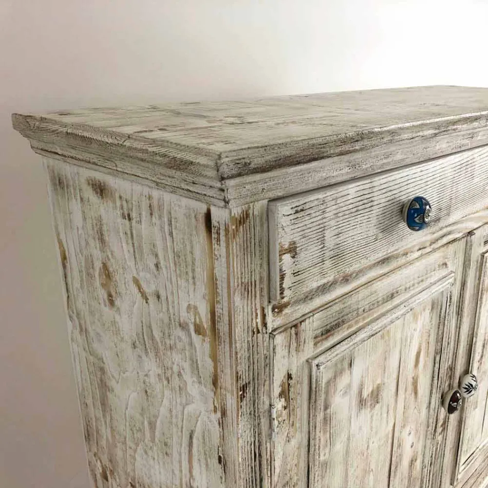 Kredens z litego drewna świerkowego z wewnętrznymi półkami Made in Italy - Pierrot Viadurini