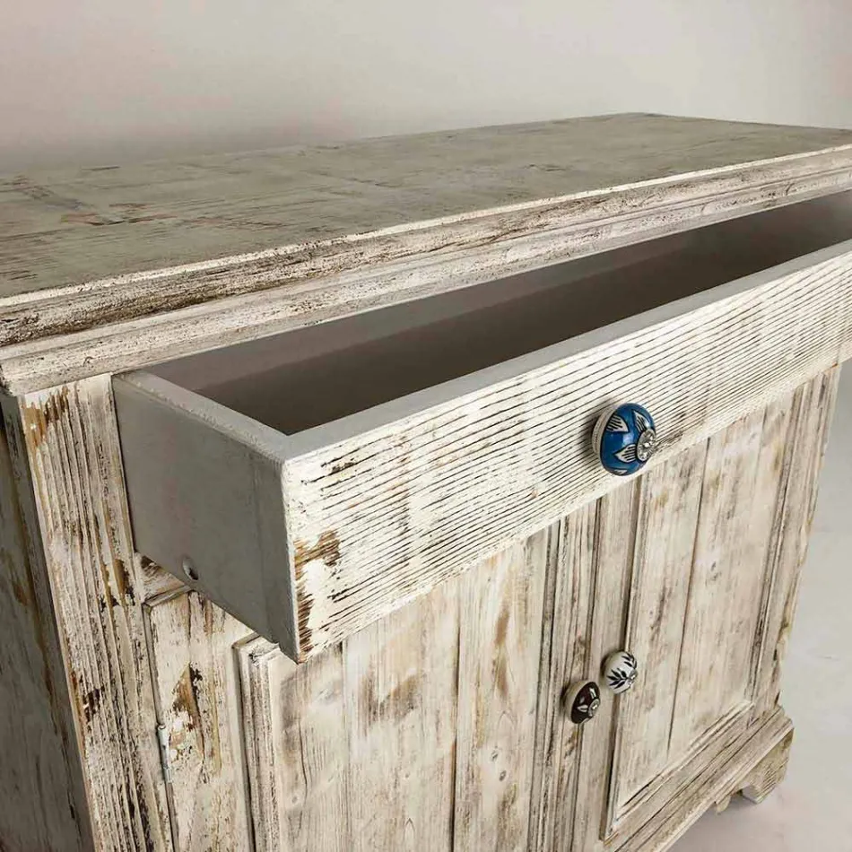 Kredens z litego drewna świerkowego z wewnętrznymi półkami Made in Italy - Pierrot Viadurini