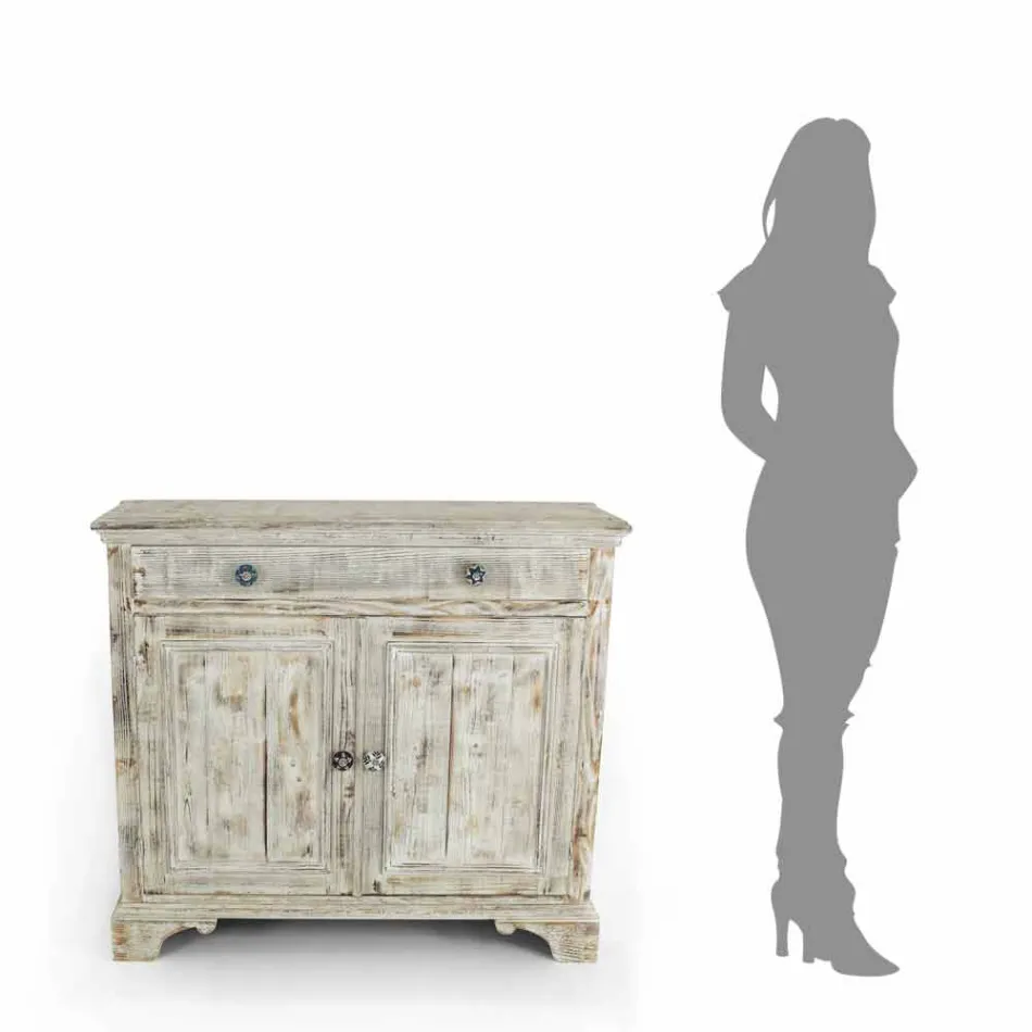 Kredens z litego drewna świerkowego z wewnętrznymi półkami Made in Italy - Pierrot Viadurini