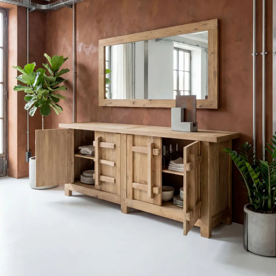 Kredens z naturalnej postarzanej sosny z 2 lub 4 drzwiami - Aituno Viadurini