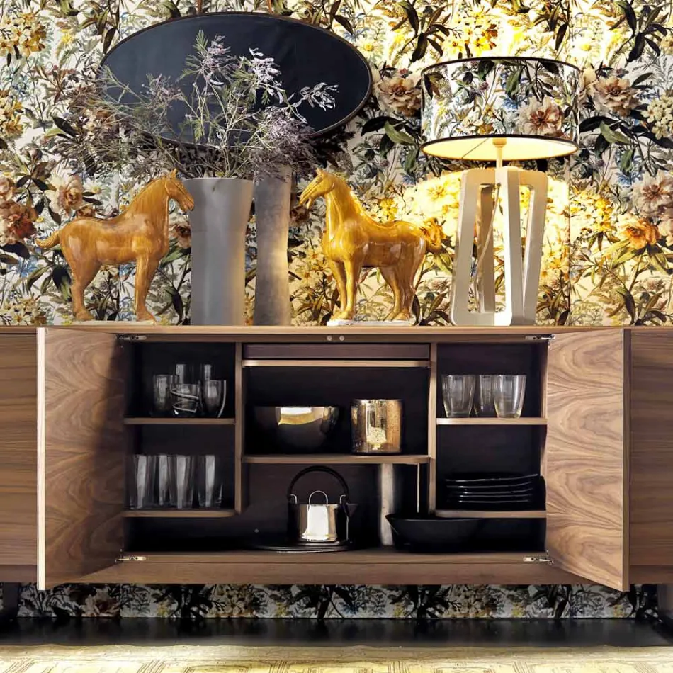 Szafka rtv wykonana z drewna Grilli York, wyprodukowany we Włoszech Viadurini