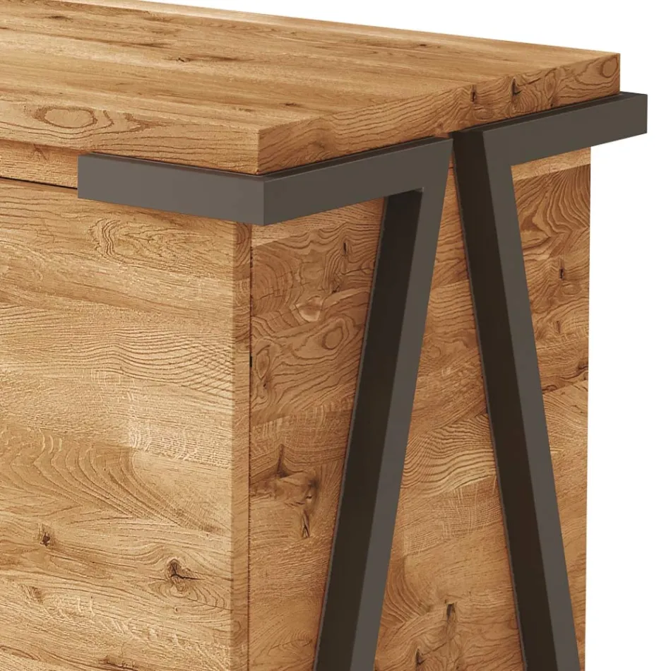 Kredens z drewna dębowego i metalu z 2 drzwiami i otwartą komorą Made in Italy - Jennifer Viadurini