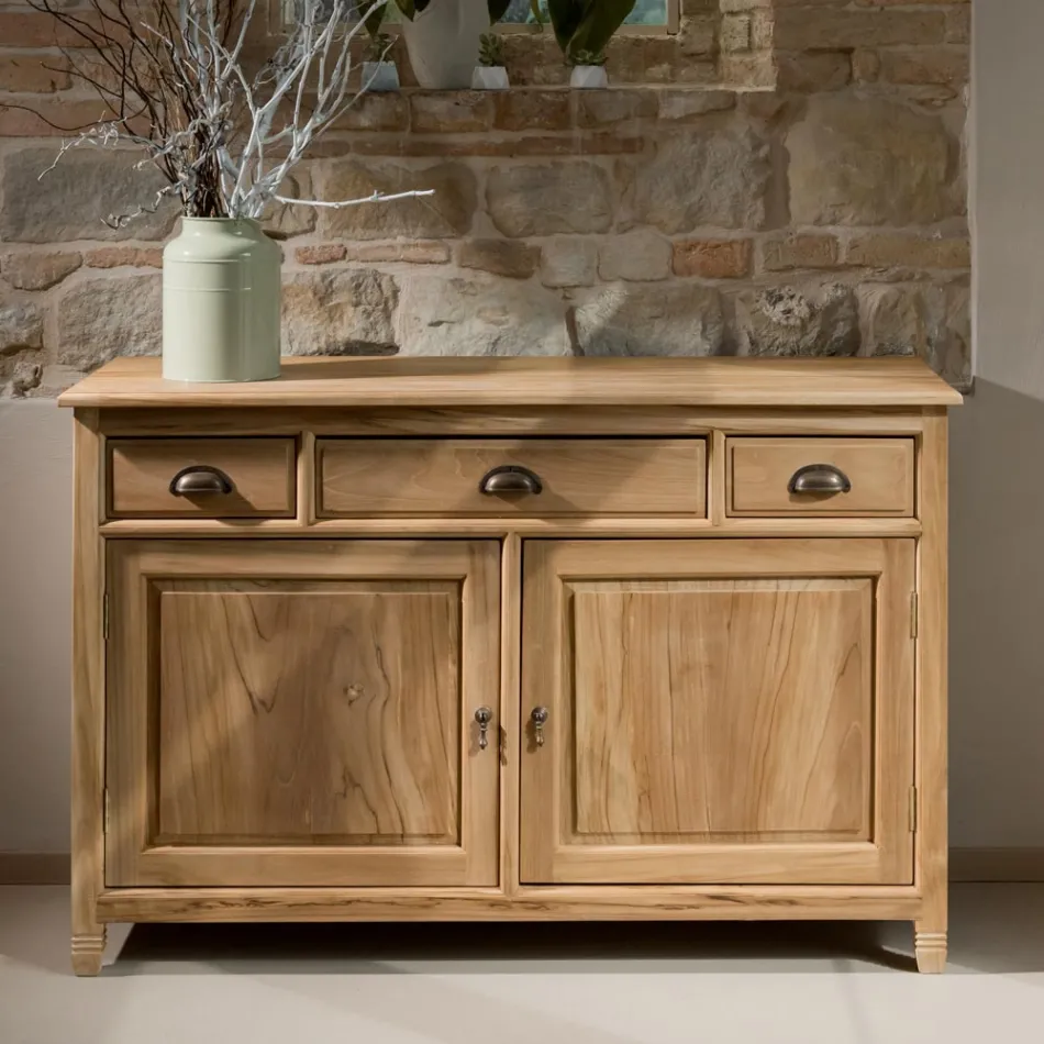 Komoda z litego drewna tekowego z 2 drzwiami i 3 szufladami – Karate Viadurini